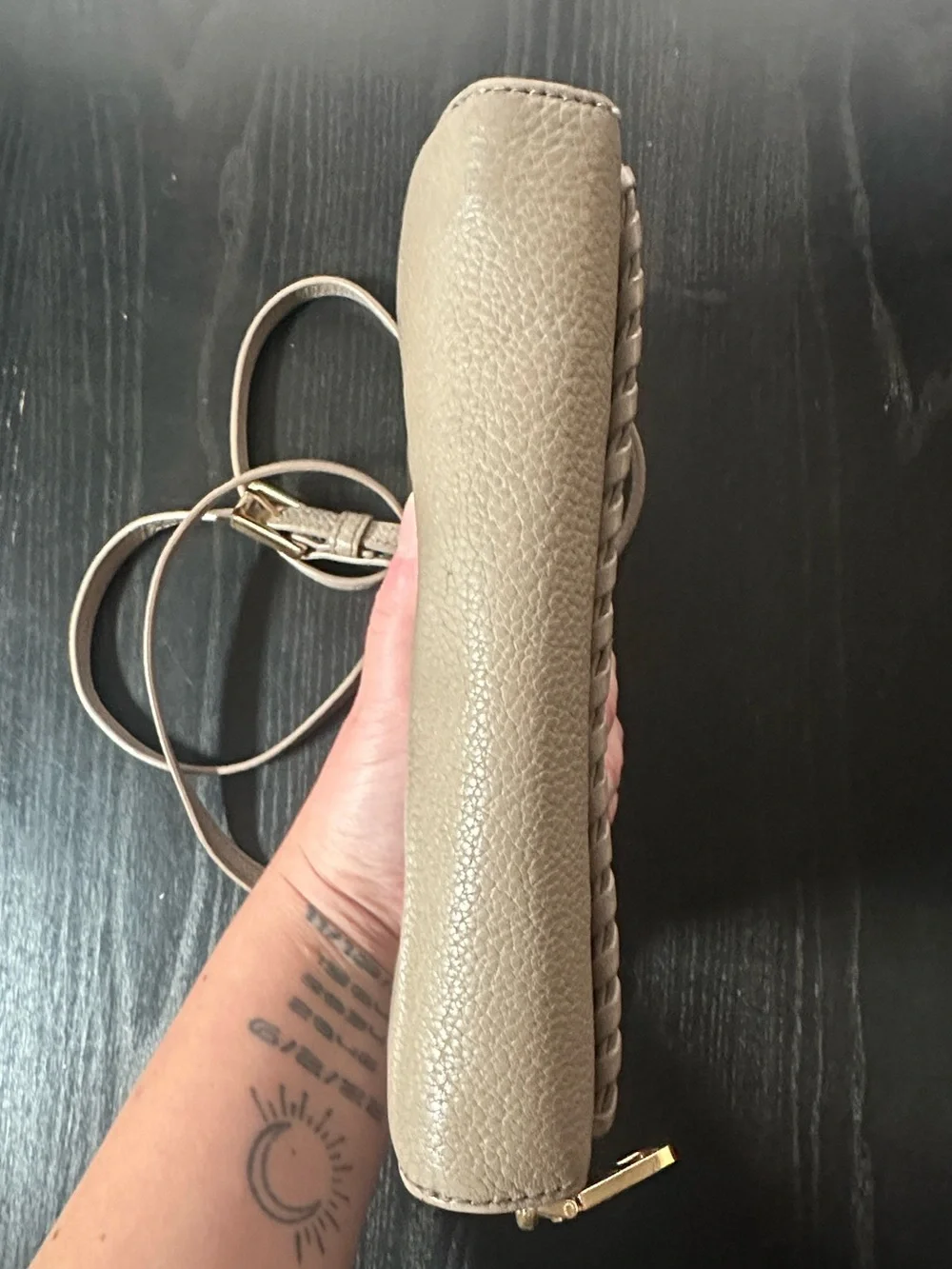Tory Burch Taupe Leather Crossbody with Whipstitch Detail